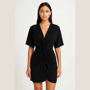 3/$10 Black Short Sleeve Wrap Style Mini Dress
